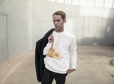 トレーナー メンズ 長袖 ホワイト グレー ブラック デザイン XS S M L XL 2XL sweatshirt trainer 白 黒 灰色 裏起毛 スウェット 001979 花 フラワー オレンジ