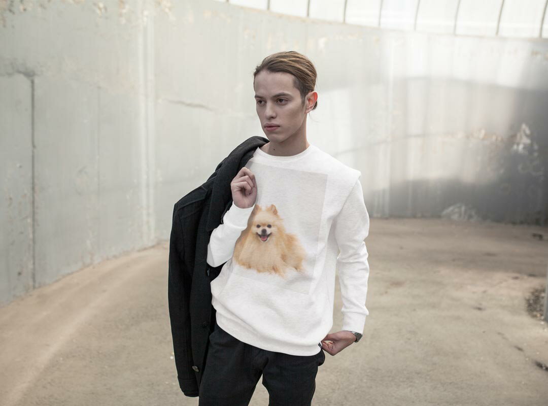 トレーナー メンズ 長袖 ホワイト グレー ブラック デザイン XS S M L XL 2XL sweatshirt　trainer　白　黒　灰色　裏起毛　スウェット 002912 犬　動物　写真