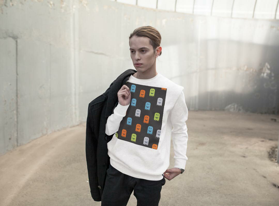 トレーナー メンズ 長袖 ホワイト グレー ブラック デザイン S M L XL 2XL sweatshirt　trainer　白　黒　灰色　スウェット 006448 おばけ　カラフル