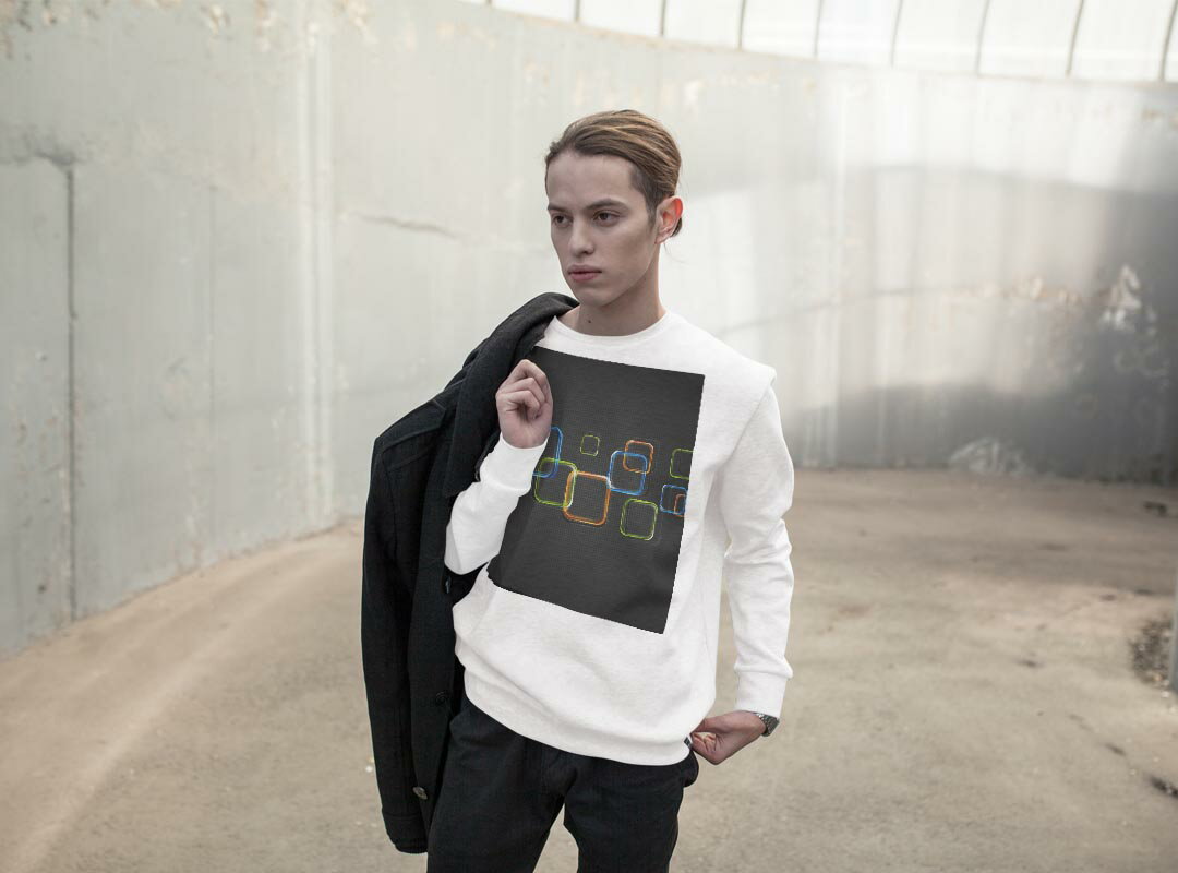 トレーナー メンズ 長袖 ホワイト グレー ブラック デザイン XS S M L XL 2XL sweatshirt　trainer　白　黒　灰色　スウェット 008025 四角　デザイン　黒　ブラック