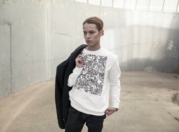 トレーナー メンズ 長袖 ホワイト グレー ブラック デザイン XS S M L XL 2XL sweatshirt　trainer　白　黒　灰色　裏起毛　スウェット 008318 イラスト　白黒　歯車