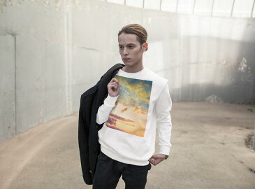 トレーナー メンズ 長袖 ホワイト グレー ブラック デザイン XS S M L XL 2XL sweatshirt trainer 白 黒 灰色 裏起毛 スウェット 011092 空 写真 夕焼け