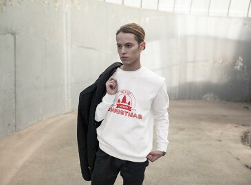 トレーナー メンズ 長袖 ホワイト グレー ブラック デザイン XS S M L XL 2XL sweatshirt　trainer　白　黒　灰色　裏起毛　スウェット 013859 クリスマス　ツリー　英語