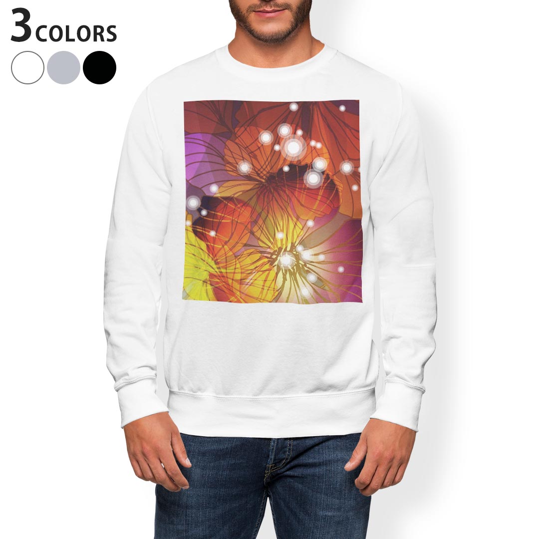 トレーナー メンズ 長袖 ホワイト グレー ブラック デザイン S M L XL 2XL sweatshirt trainer 白 黒 灰色 スウェット 002246 花 フラワー カラフル