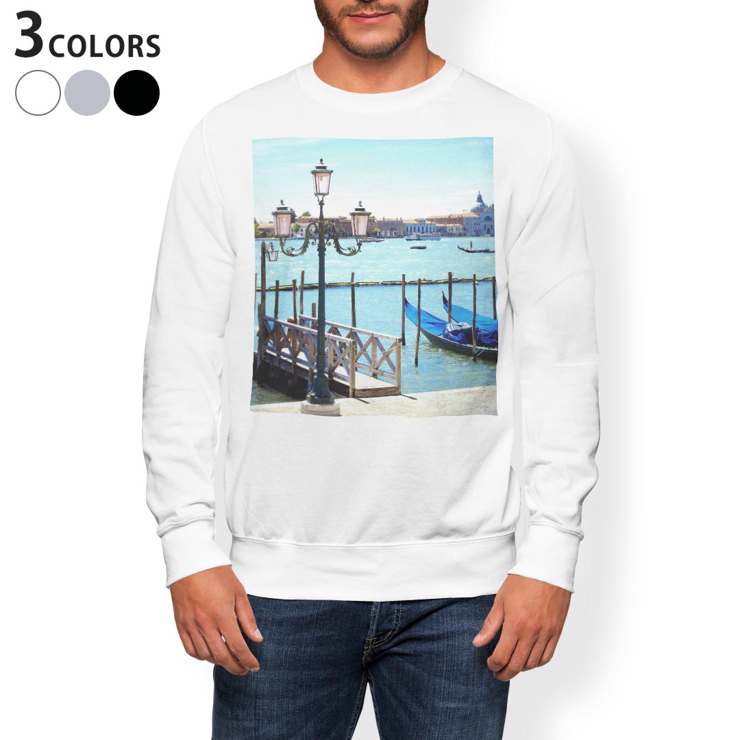 トレーナー メンズ 長袖 ホワイト グレー ブラック デザイン XS S M L XL 2XL sweatshirt　trainer　白　黒　灰色　スウェット 002364 景色　風景　写真