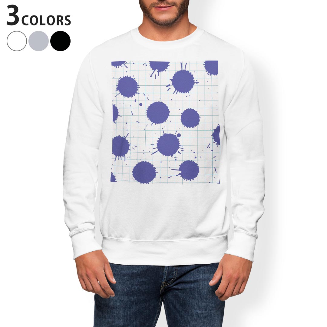 トレーナー メンズ 長袖 ホワイト グレー ブラック デザイン S M L XL 2XL sweatshirt　trainer　白　黒　灰色　スウェット 002537 水玉　シンプル　青