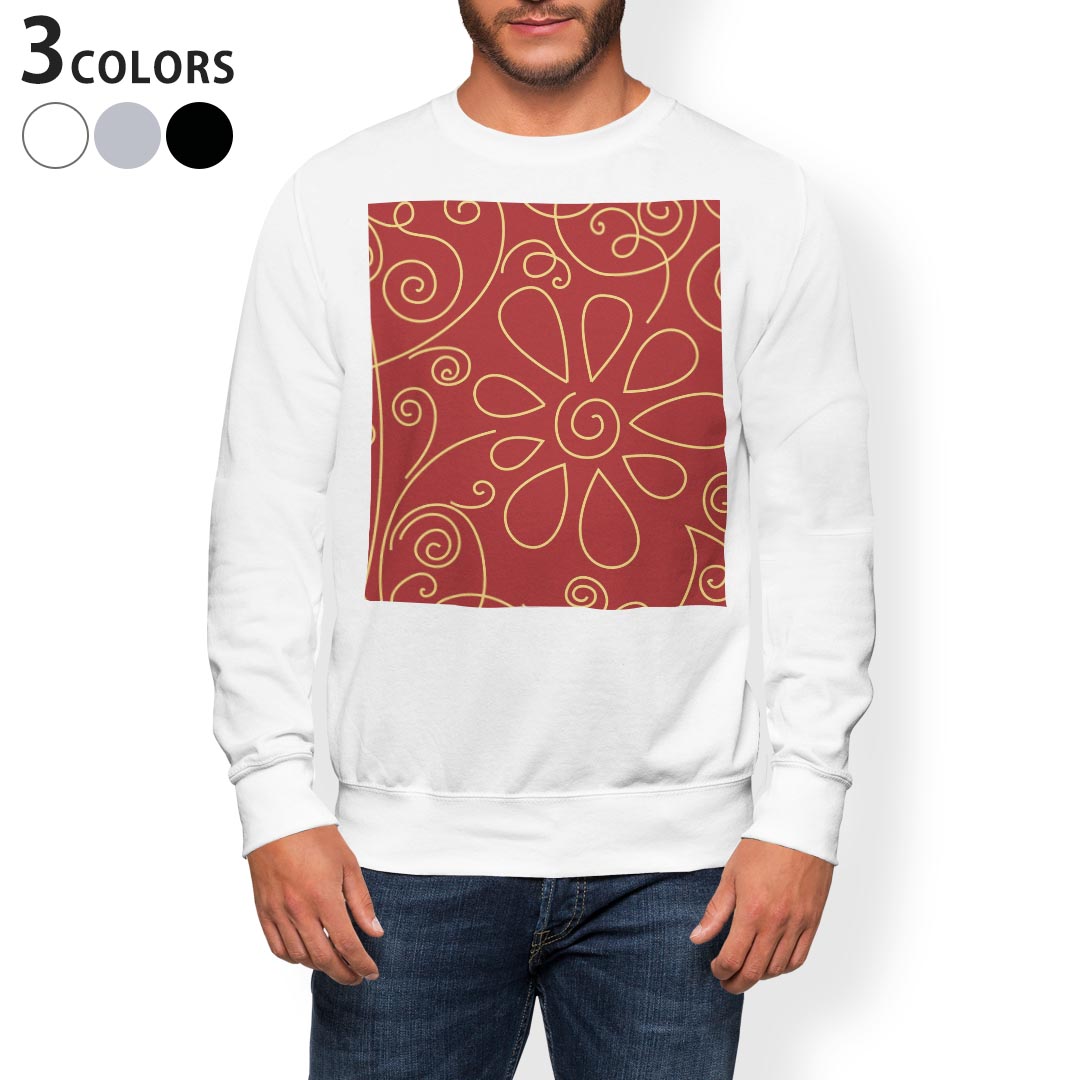トレーナー メンズ 長袖 ホワイト グレー ブラック デザイン XS S M L XL 2XL sweatshirt　trainer　白　黒　灰色　スウェット 003763 花　植物　赤