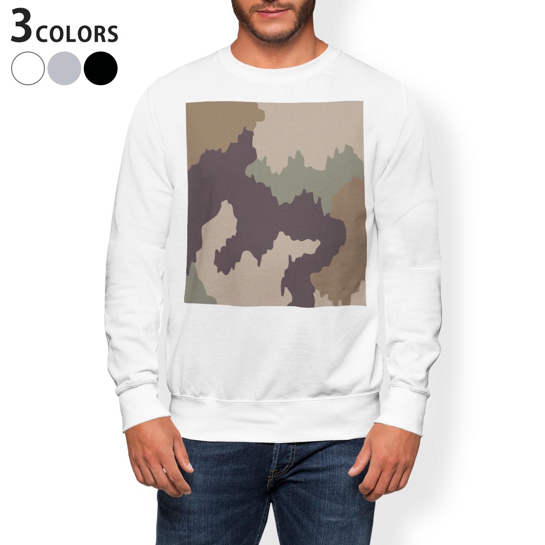 トレーナー メンズ 長袖 ホワイト グレー ブラック デザイン S M L XL 2XL sweatshirt trainer 白 黒 灰色 スウェット 004090 迷彩 カモフラ 模様