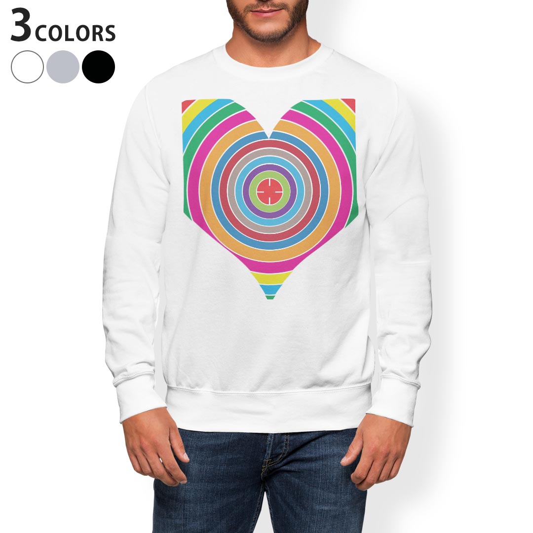 トレーナー メンズ 長袖 ホワイト グレー ブラック デザイン XS S M L XL 2XL sweatshirt　trainer　白　黒　灰色　スウェット 004494 ハート　カラフル　レインボー
