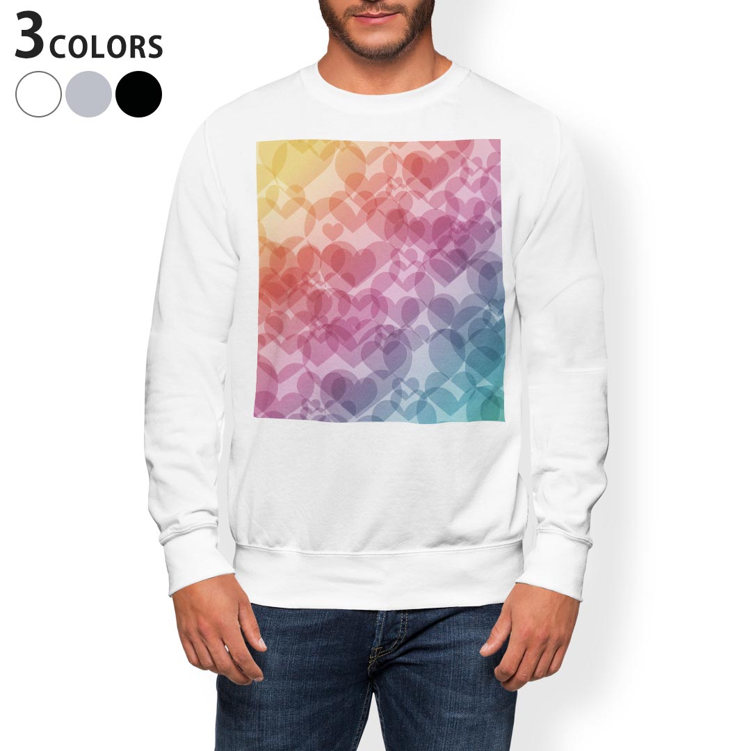 トレーナー メンズ 長袖 ホワイト グレー ブラック デザイン XS S M L XL 2XL sweatshirt　trainer　白　黒　灰色　スウェット 004500 ハート　カラフル　レインボー
