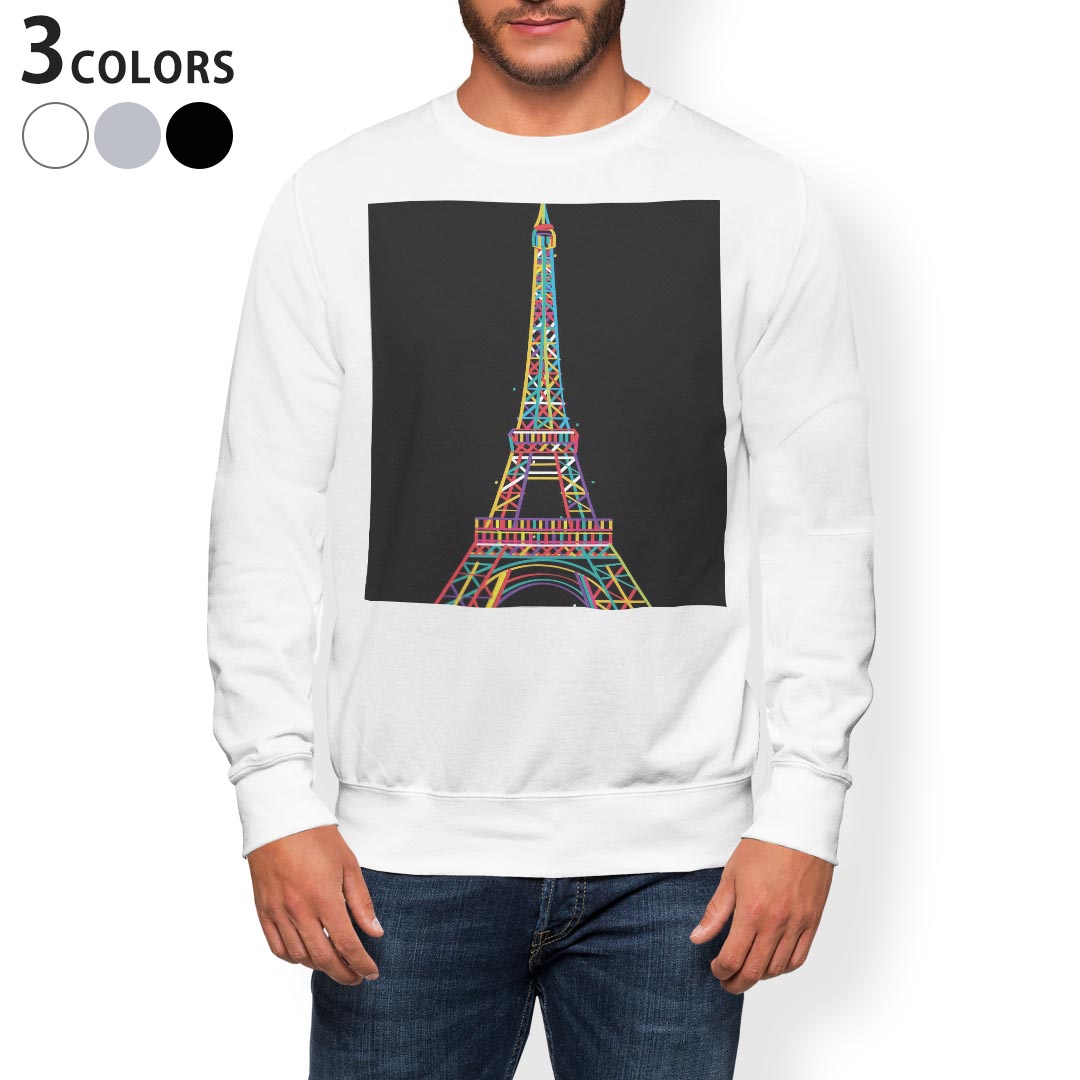 トレーナー メンズ 長袖 ホワイト グレー ブラック デザイン S M L XL 2XL sweatshirt trainer 白 黒 灰色 スウェット 004782 カラフル タワー