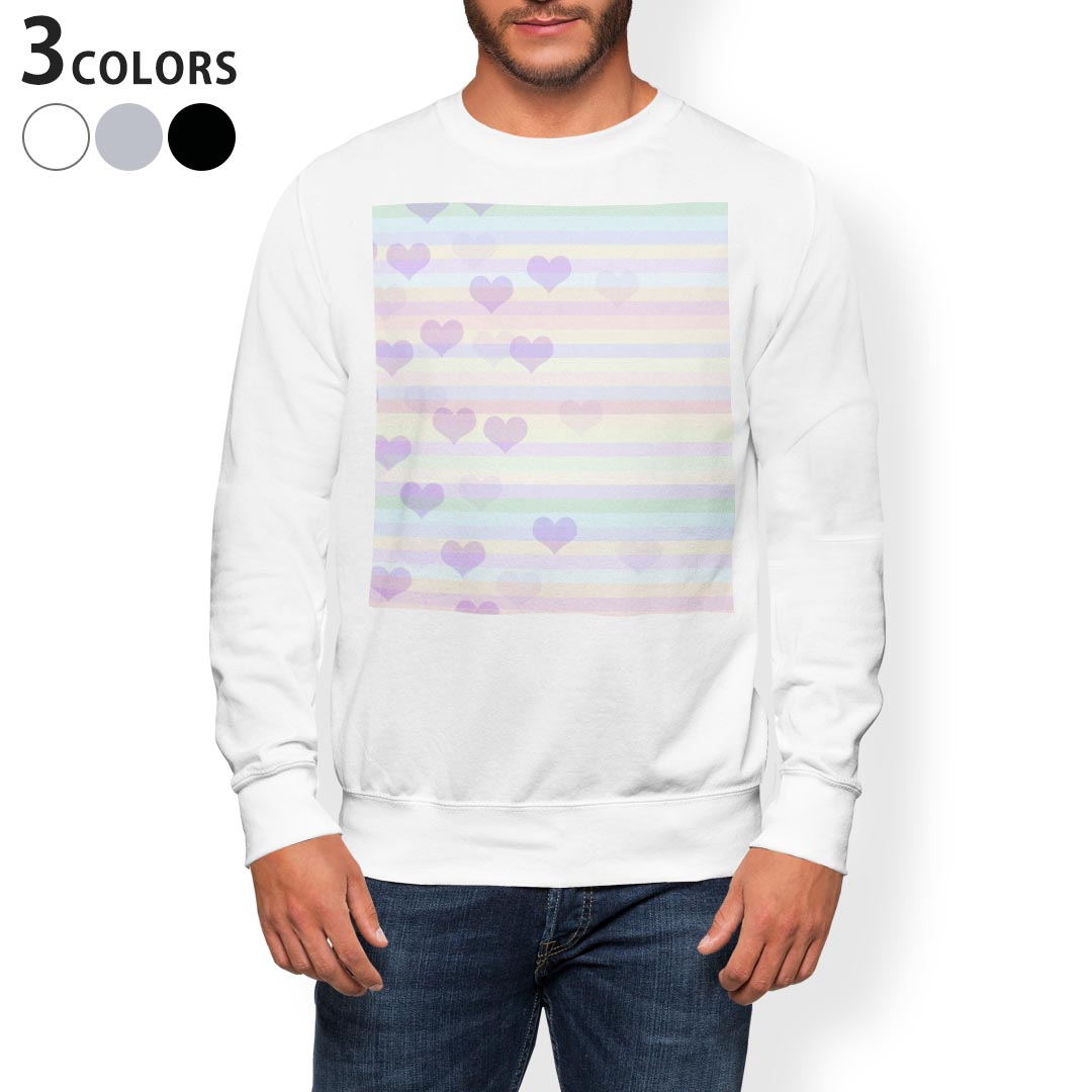 トレーナー メンズ 長袖 ホワイト グレー ブラック デザイン XS S M L XL 2XL sweatshirt　trainer　白　黒　灰色　スウェット 004847 ハート　ボーダー　ピンク