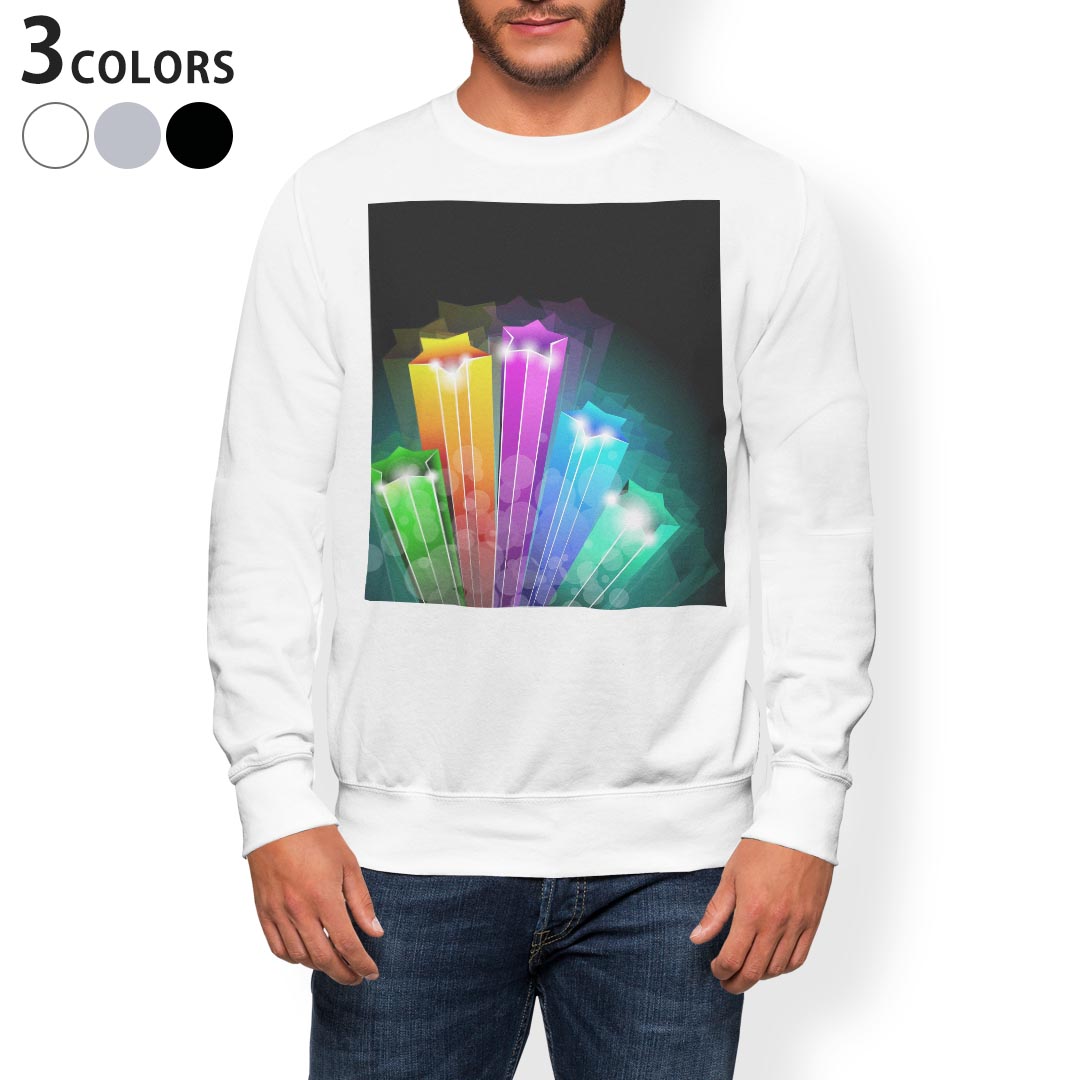 トレーナー メンズ 長袖 ホワイト グレー ブラック デザイン XS S M L XL 2XL sweatshirt　trainer　白　黒　灰色　スウェット 005064 カラフル　星　黒
