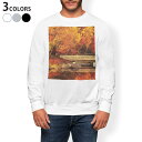 トレーナー メンズ 長袖 ホワイト グレー ブラック デザイン S M L XL 2XL sweatshirt trainer 白 黒 灰色 スウェット 005203 紅葉 秋 景色