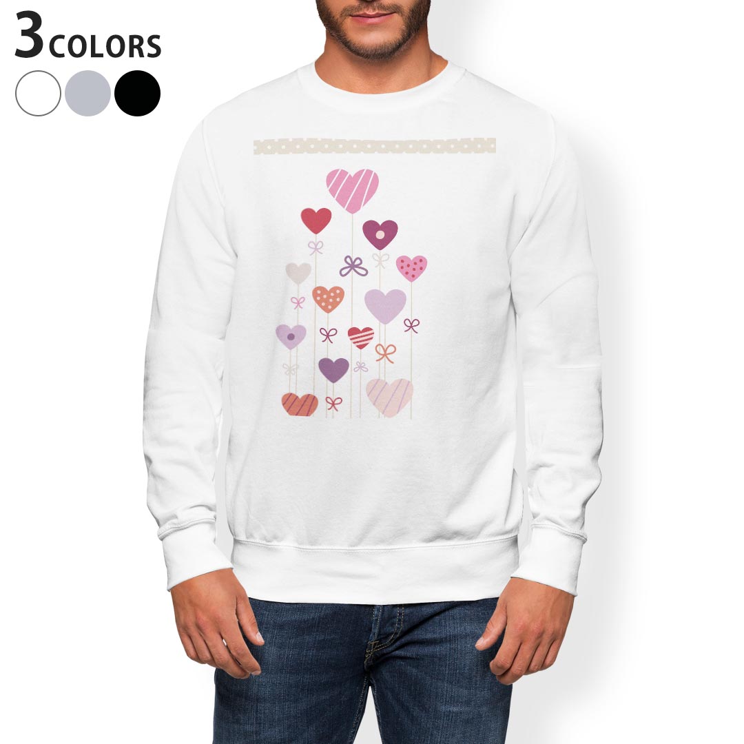 トレーナー メンズ 長袖 ホワイト グレー ブラック デザイン XS S M L XL 2XL sweatshirt　trainer　白　黒　灰色　スウェット 005245 ハート　風船　水玉