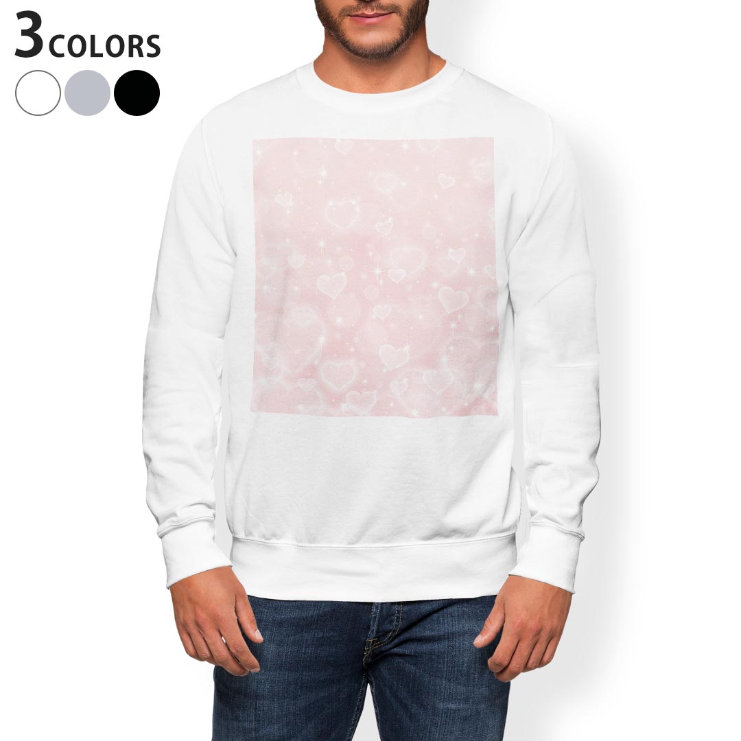 トレーナー メンズ 長袖 ホワイト グレー ブラック デザイン XS S M L XL 2XL sweatshirt trainer 白 黒 灰色 スウェット 005894 ハート ピンク 模様