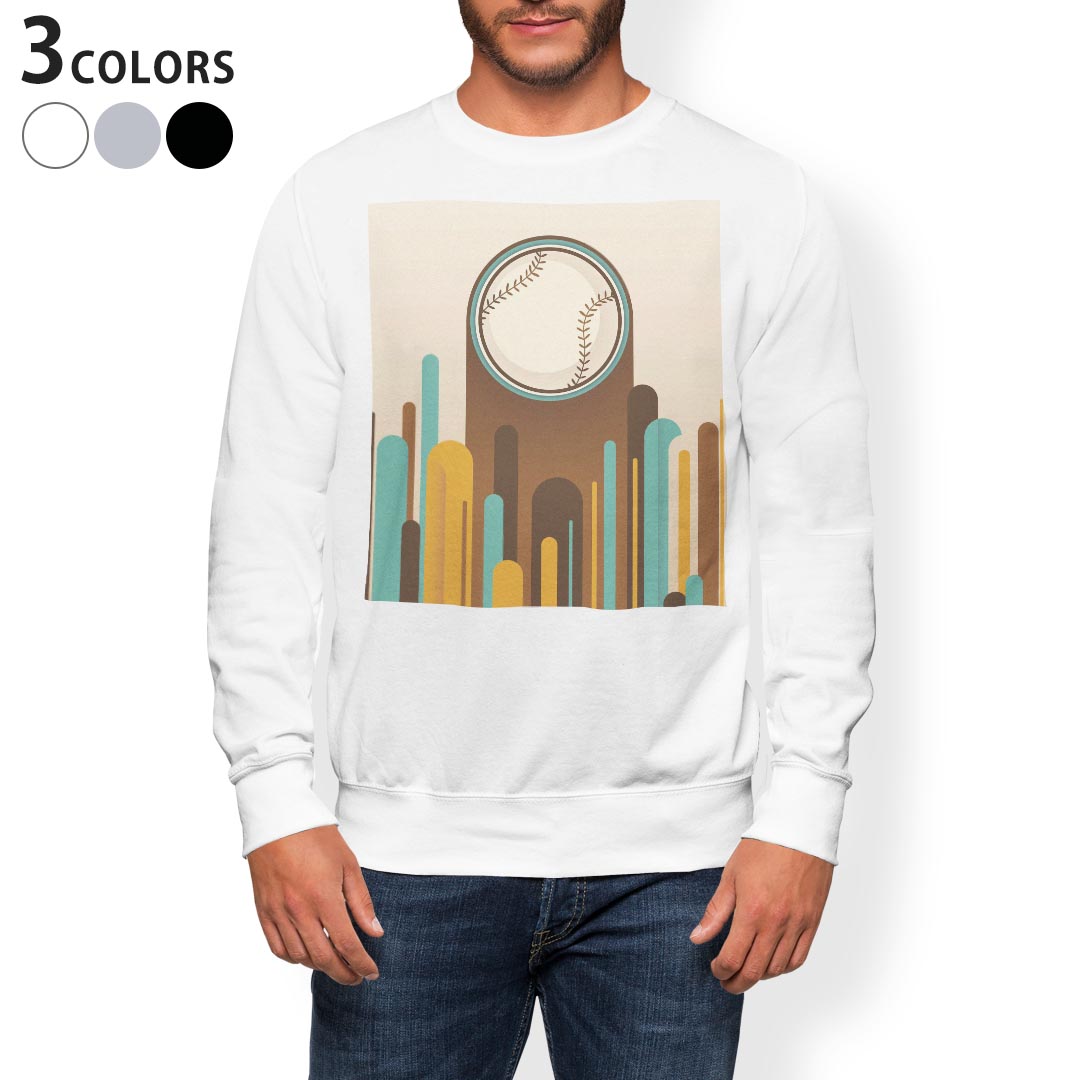 トレーナー メンズ 長袖 ホワイト グレー ブラック デザイン XS S M L XL 2XL sweatshirt　trainer　白　黒　灰色　スウェット 006199 野球　イラスト