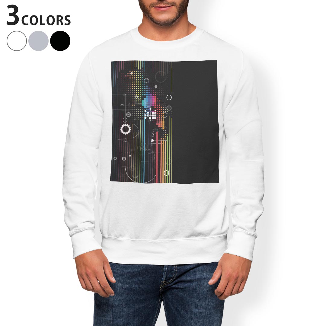 トレーナー メンズ 長袖 ホワイト グレー ブラック デザイン XS S M L XL 2XL sweatshirt　trainer　白　黒　灰色　スウェット 006275 カラフル　模様