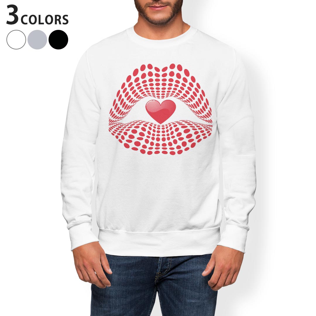トレーナー メンズ 長袖 ホワイト グレー ブラック デザイン S M L XL 2XL sweatshirt　trainer　白　黒　灰色　スウェット 006802 ハート　唇