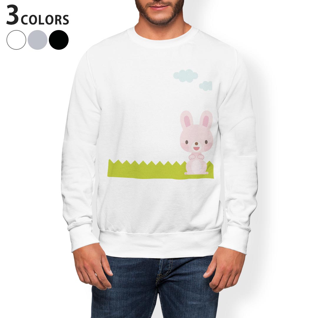 トレーナー メンズ 長袖 ホワイト グレー ブラック デザイン S M L XL 2XL sweatshirt　trainer　白　黒　灰色　スウェット 007167 うさぎ　キャラクター