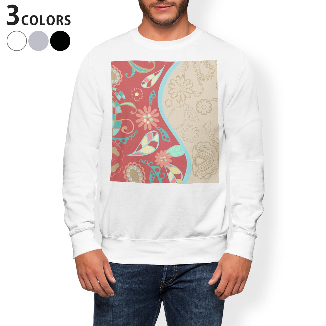 トレーナー メンズ 長袖 ホワイト グレー ブラック デザイン S M L XL 2XL sweatshirt　trainer　白　黒　灰色　スウェット 007958 花　フラワー　水色　赤　レッド　模様