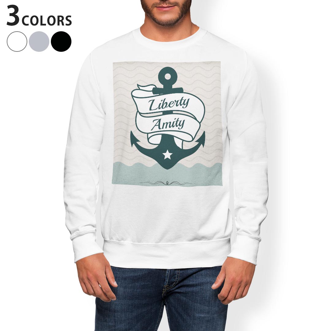 トレーナー メンズ 長袖 ホワイト グレー ブラック デザイン S M L XL 2XL sweatshirt　trainer　白　黒　灰色　スウェット 008064 海　イラスト　青　ブルー
