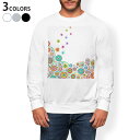 トレーナー メンズ 長袖 ホワイト グレー ブラック デザイン S M L XL 2XL sweatshirt trainer 白 黒 灰色 スウェット 008205 花 フラワー カラフル レインボー 蝶