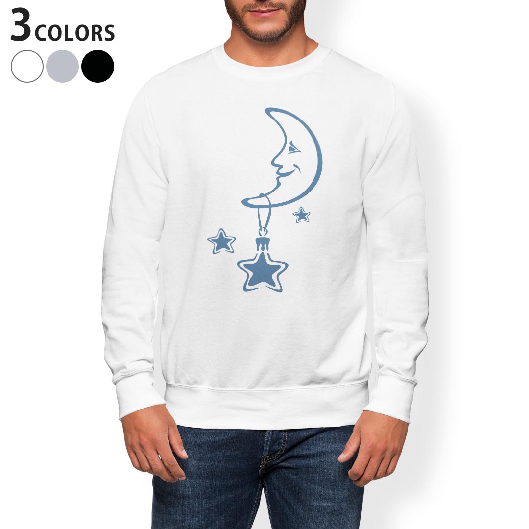 トレーナー メンズ 長袖 ホワイト グレー ブラック デザイン S M L XL 2XL sweatshirt　trainer　白　黒　灰色　スウェット 009231 キャラクター　星　月