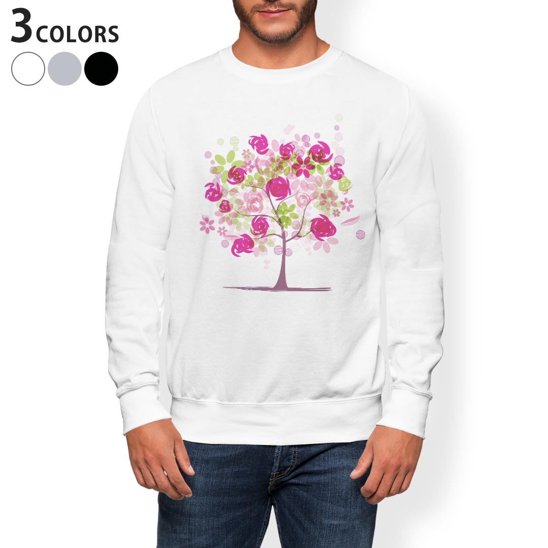 トレーナー メンズ 長袖 ホワイト グレー ブラック デザイン XS S M L XL 2XL sweatshirt trainer 白 黒 灰色 スウェット 009424 フラワー 色彩 ピンク
