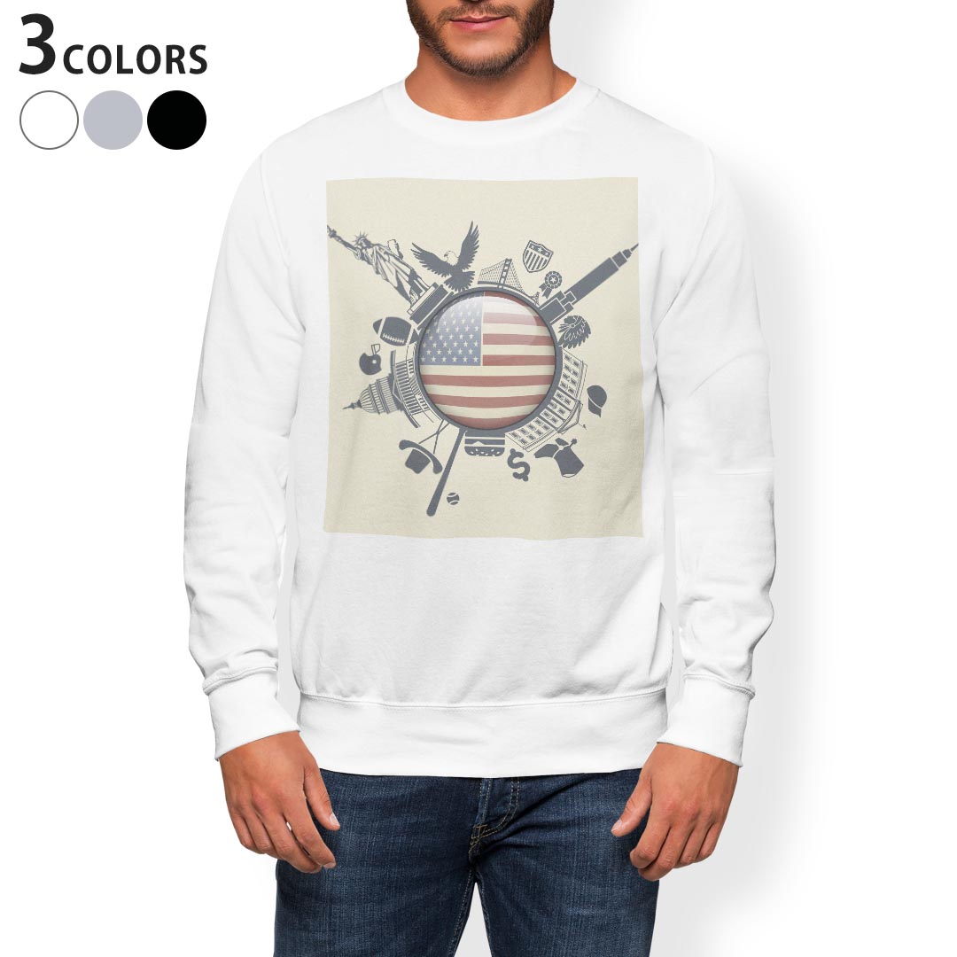 トレーナー メンズ 長袖 ホワイト グレー ブラック デザイン S M L XL 2XL sweatshirt trainer 白 黒 灰色 スウェット 009612 外国 国旗 風景