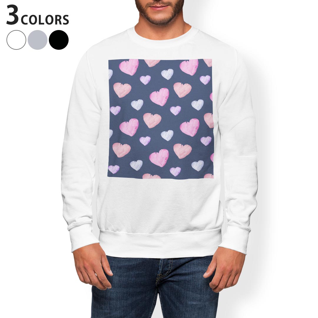 トレーナー メンズ 長袖 ホワイト グレー ブラック デザイン S M L XL 2XL sweatshirt trainer 白 黒 灰色 スウェット 010745 色彩 ハート ピンク 紫