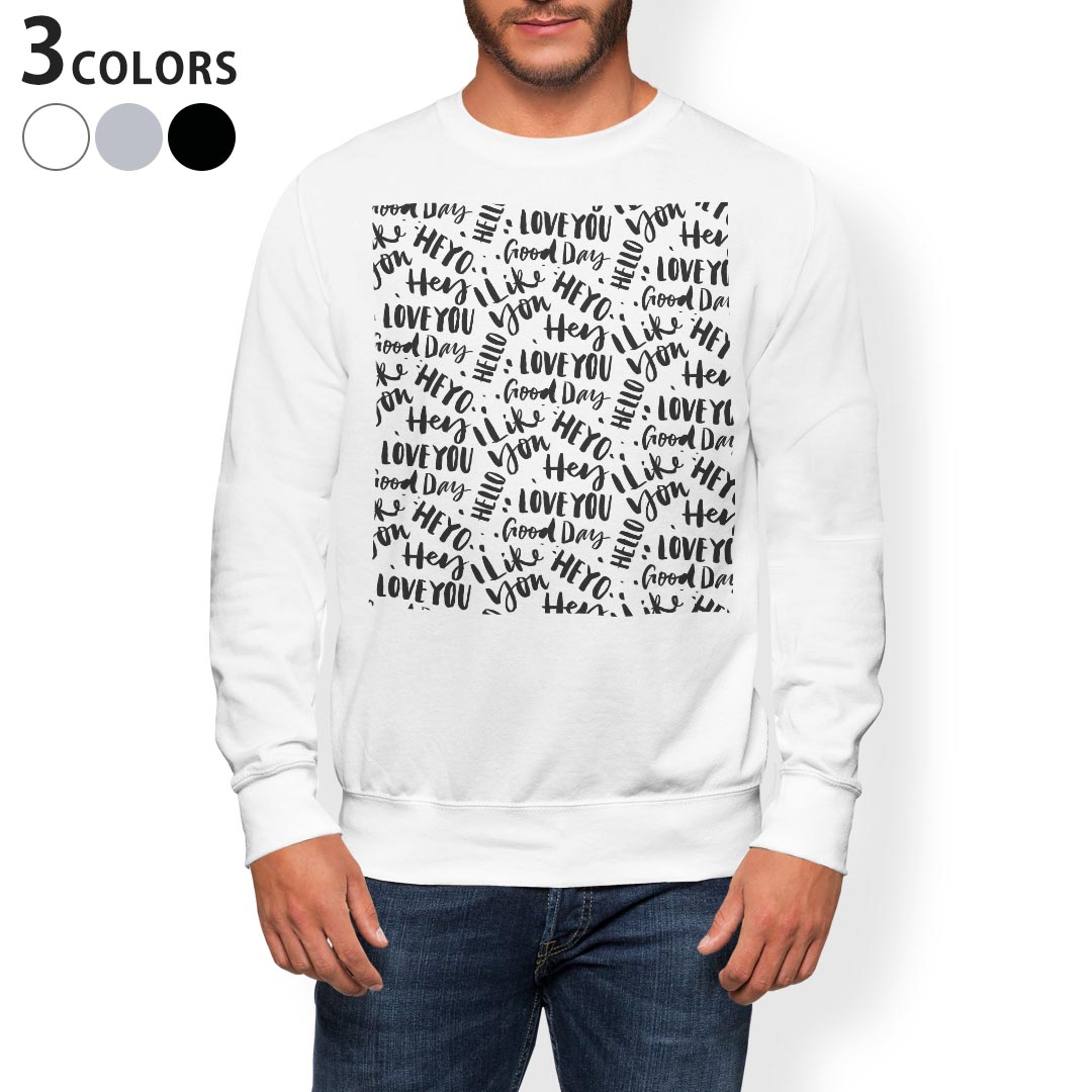 トレーナー メンズ 長袖 ホワイト グレー ブラック デザイン XS S M L XL 2XL sweatshirt trainer 白 黒 灰色 スウェット 011065 英語 アルファベット 文字