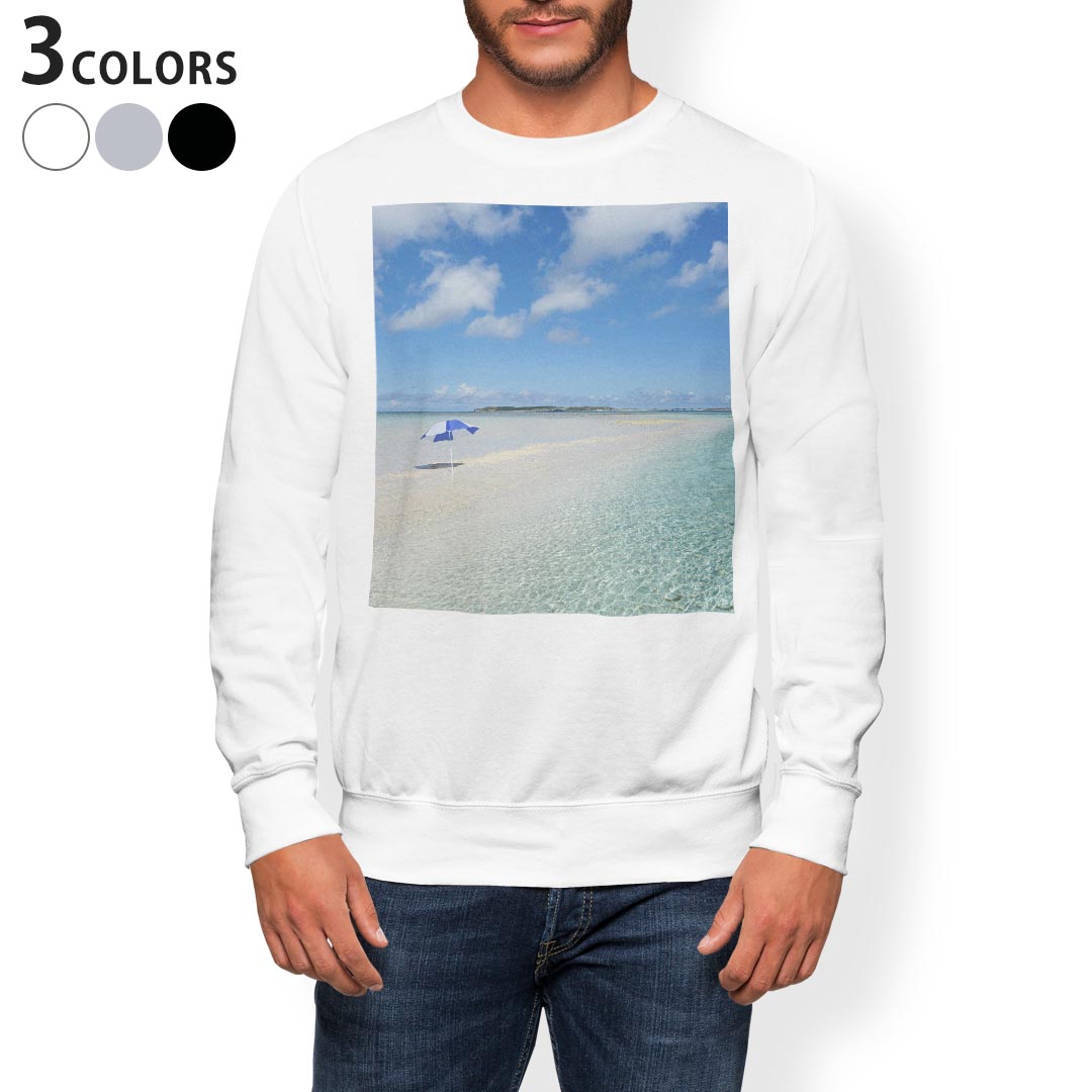 トレーナー メンズ 長袖 ホワイト グレー ブラック デザイン S M L XL 2XL sweatshirt　trainer　白　黒　灰色　スウェット 011236 海　ビーチ　リゾート