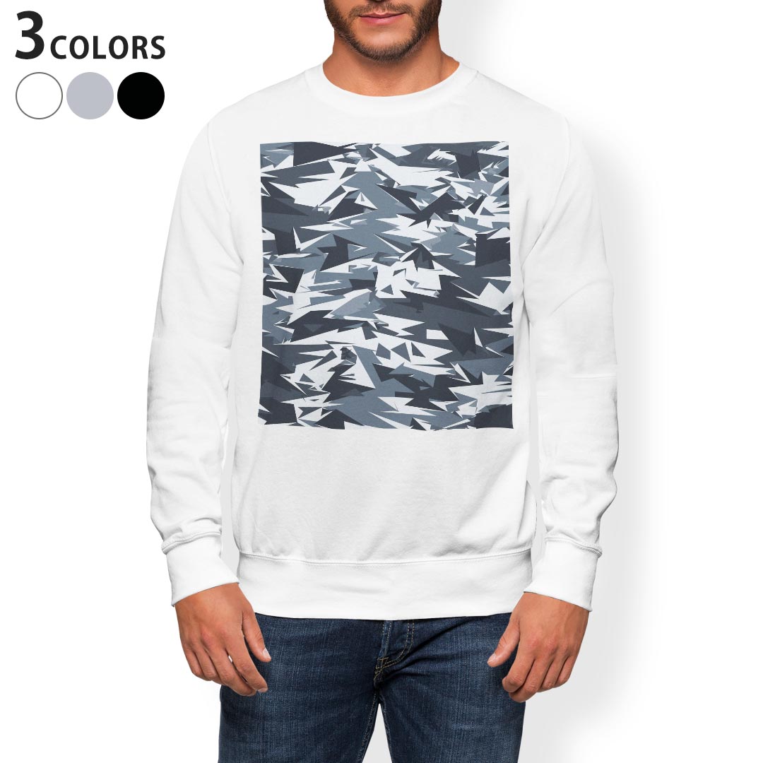 トレーナー メンズ 長袖 ホワイト グレー ブラック デザイン S M L XL 2XL sweatshirt　trainer　白　黒　灰色　スウェット 011507 迷彩　模様　カモフラ