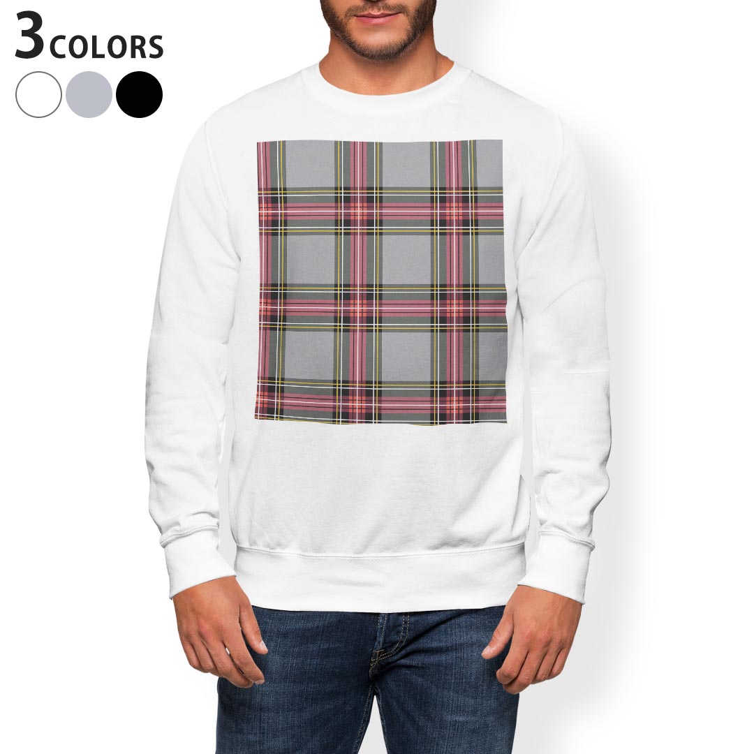 トレーナー メンズ 長袖 ホワイト グレー ブラック デザイン S M L XL 2XL sweatshirt trainer 白 黒 灰色 スウェット 012462 赤 グレー チェック