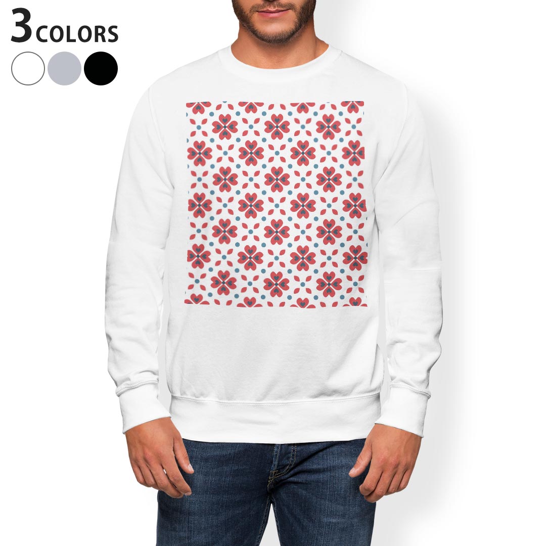 トレーナー メンズ 長袖 ホワイト グレー ブラック デザイン XS S M L XL 2XL sweatshirt trainer 白 黒 灰色 スウェット 012725 赤 クローバー 植物