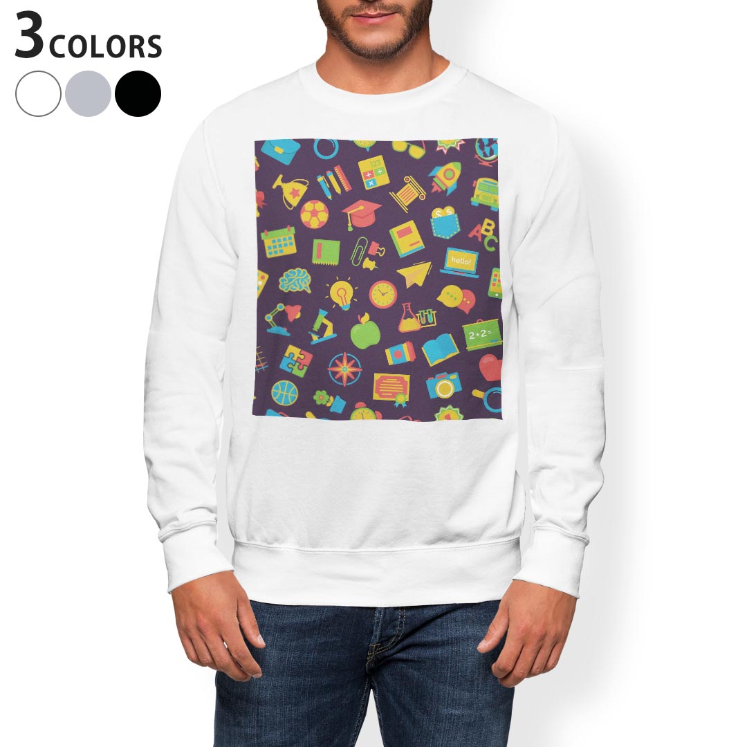 トレーナー メンズ 長袖 ホワイト グレー ブラック デザイン XS S M L XL 2XL sweatshirt　trainer　白　黒　灰色　スウェット 013792 学校　カラフル　ポップ