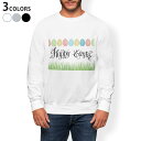 トレーナー メンズ 長袖 ホワイト グレー ブラック デザイン S M L XL 2XL sweatshirt trainer 白 黒 灰色 スウェット 015395 イースター たまご とり うさぎ パステル 英字