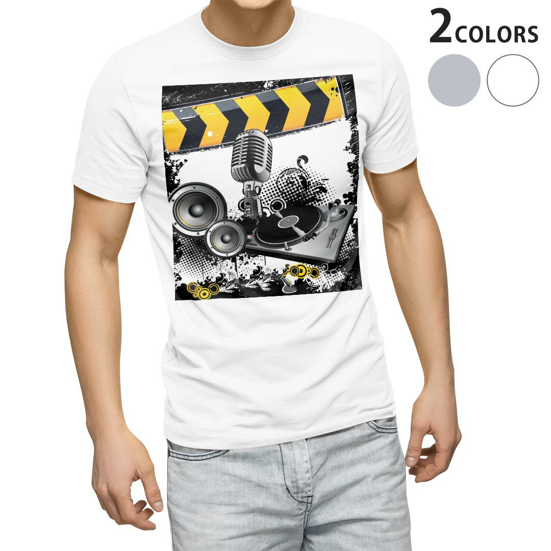 Tシャツ メンズ 半袖 ホワイト グレー デザイン S M L XL 2XL Tシャツ ティーシャツ T shirt 000027 DJ　HIPHOP　マイク