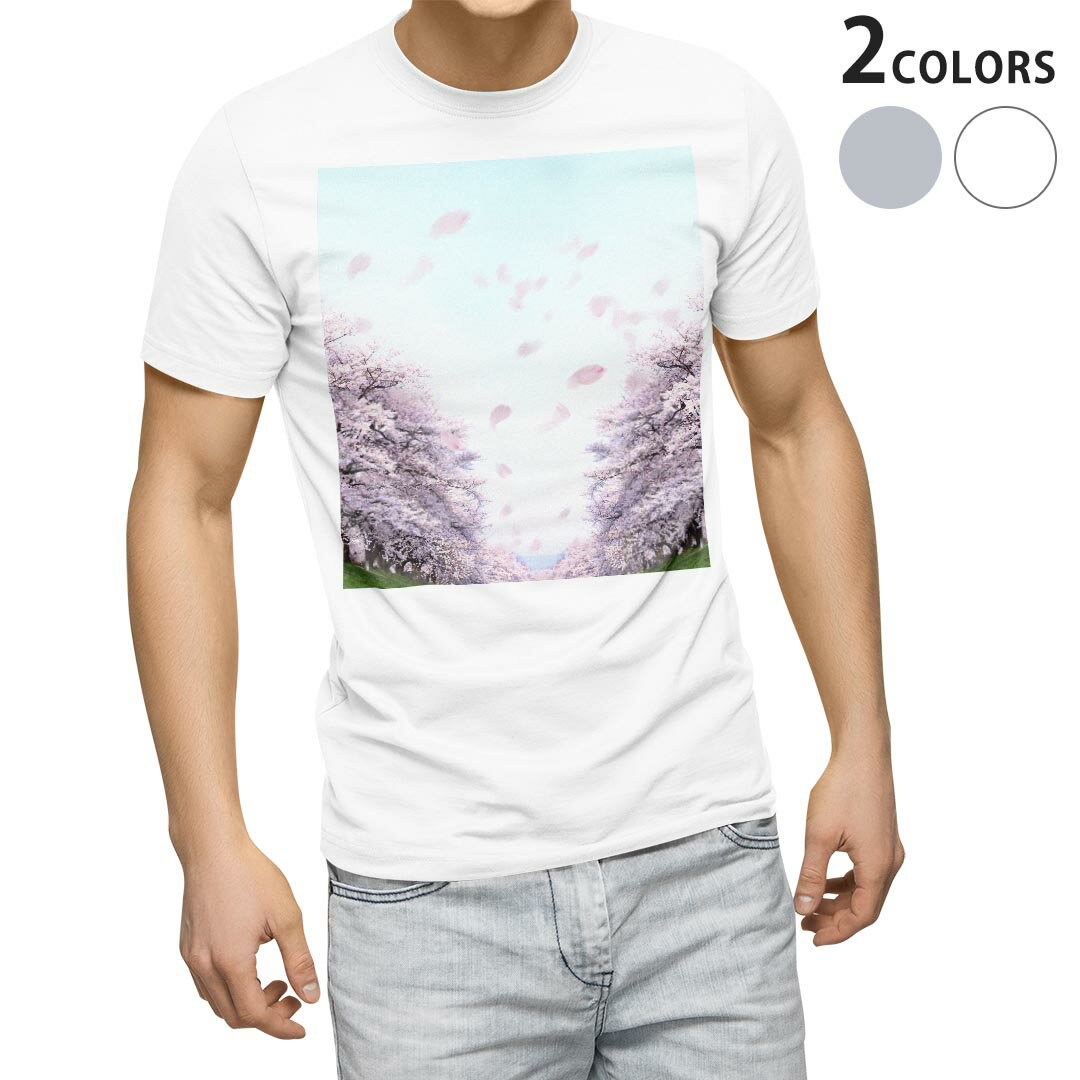 乐天商城 - Tシャツ メンズ 半袖 ホワイト グレー デザイン S M L XL 2XL Tシャツ ティーシャツ T shirt 000123 桜　花道　春