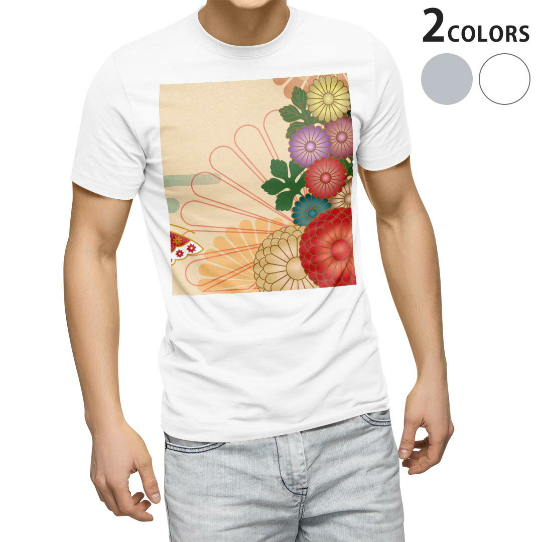Other - Tシャツ メンズ 半袖 ホワイト グレー デザイン S M L XL 2XL Tシャツ ティーシャツ T shirt 000166 和柄　菊　蓮　花　赤