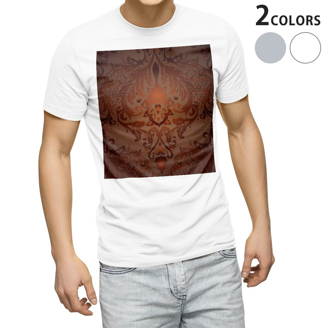 乐天商城 - Tシャツ メンズ 半袖 ホワイト グレー デザイン S M L XL 2XL Tシャツ ティーシャツ T shirt 000415 ペイズリー　ダマスク　花