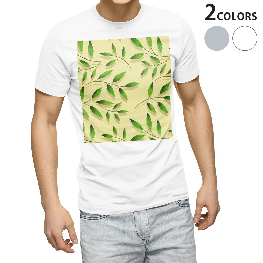 Short Sleeves - Tシャツ メンズ 半袖 ホワイト グレー デザイン S M L XL 2XL Tシャツ ティーシャツ T shirt 000717 リーフ　葉