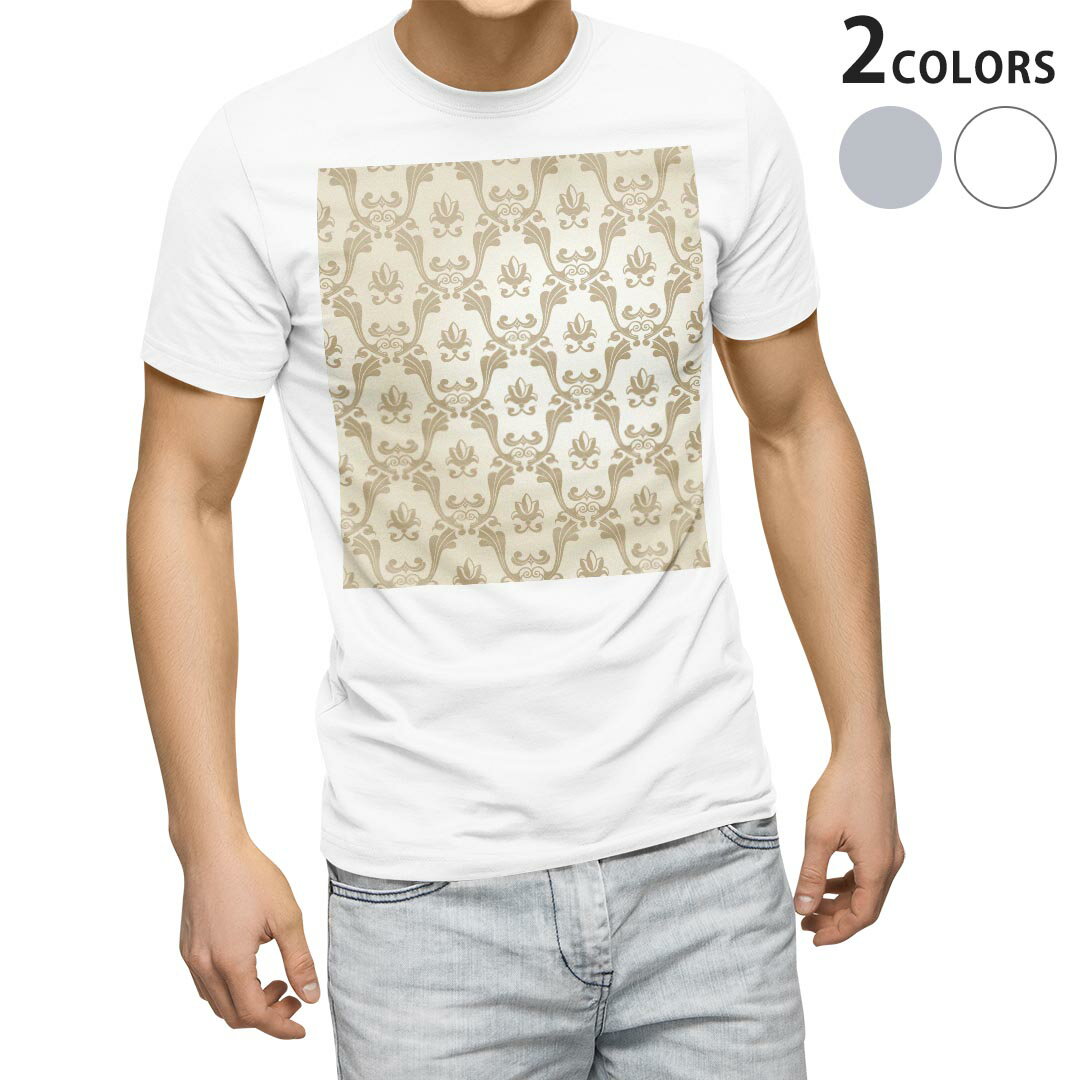 Tシャツ メンズ 半袖 ホワイト グレー デザイン S M L XL 2XL Tシャツ ティーシャツ T shirt 000774 ダマスク　模様