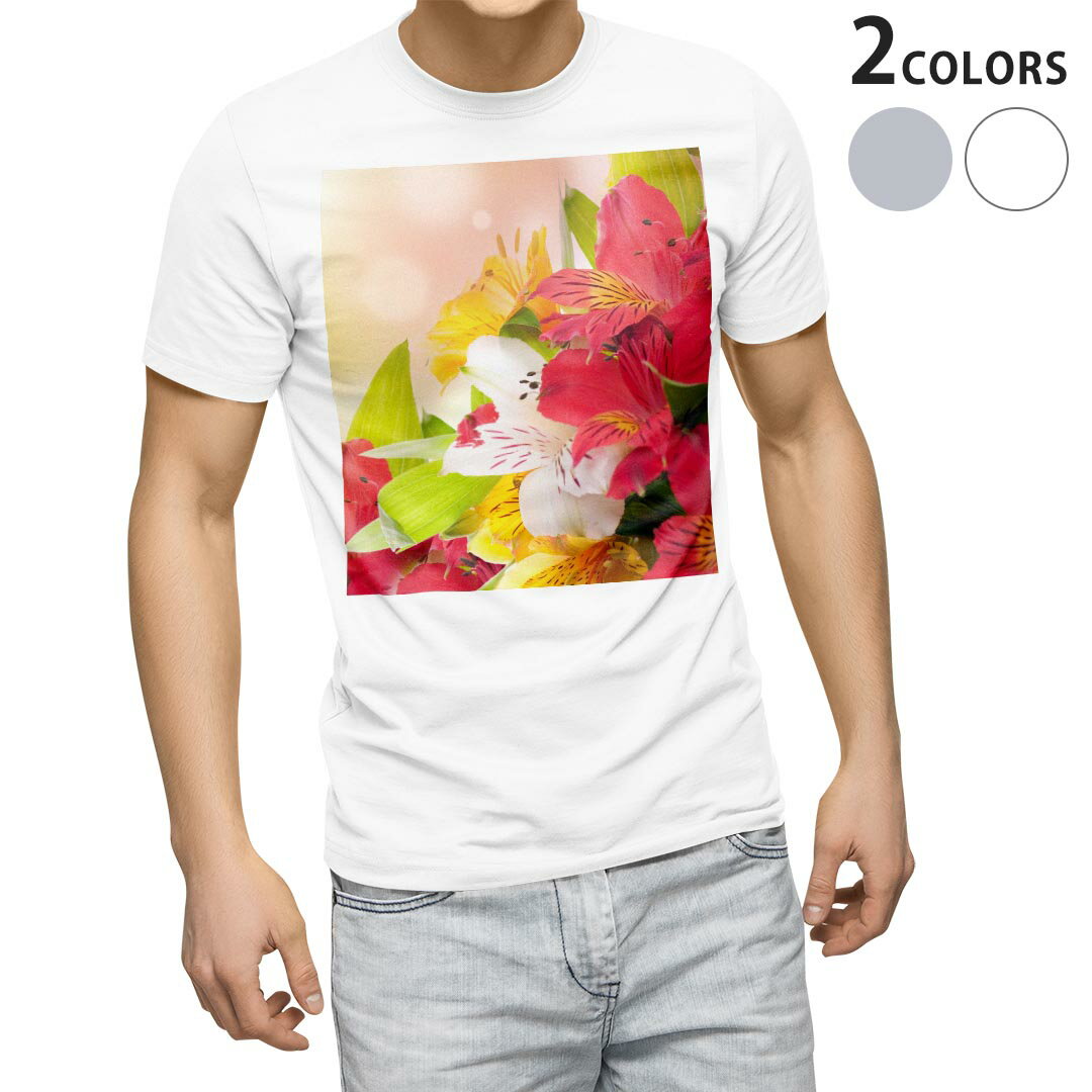 Tシャツ メンズ 半袖 ホワイト グレー デザイン S M L XL 2XL Tシャツ ティーシャツ T shirt 000970 花　ツツジ