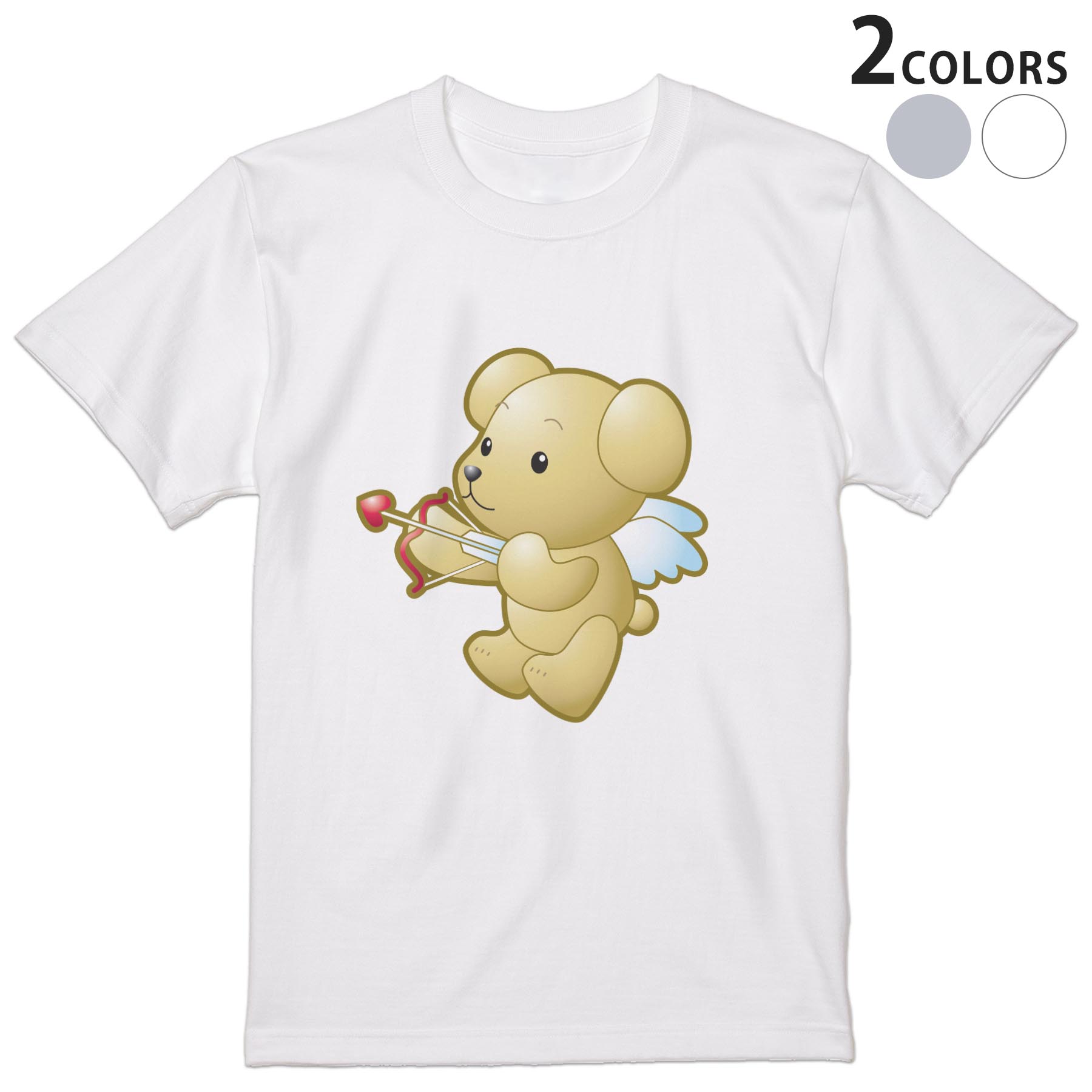 Tシャツ メンズ 半袖 ホワイト グレー デザイン S M L XL 2XL Tシャツ ティーシャツ T shirt 001229 クマ　天使　羽