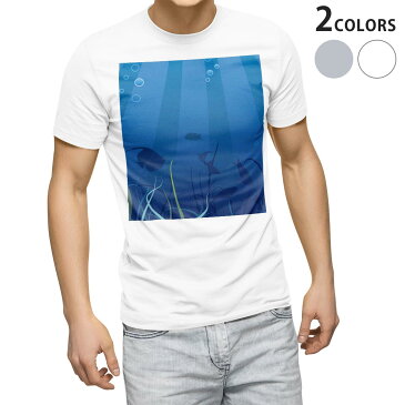 tシャツ メンズ 半袖 ホワイト グレー デザイン XS S M L XL 2XL Tシャツ ティーシャツ T shirt 001264 水中 魚 海