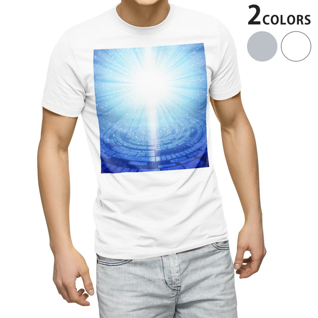 Tシャツ メンズ 半袖 ホワイト グレー デザイン S M L XL 2XL Tシャツ ティーシャツ T shirt 001265 光 青 模様