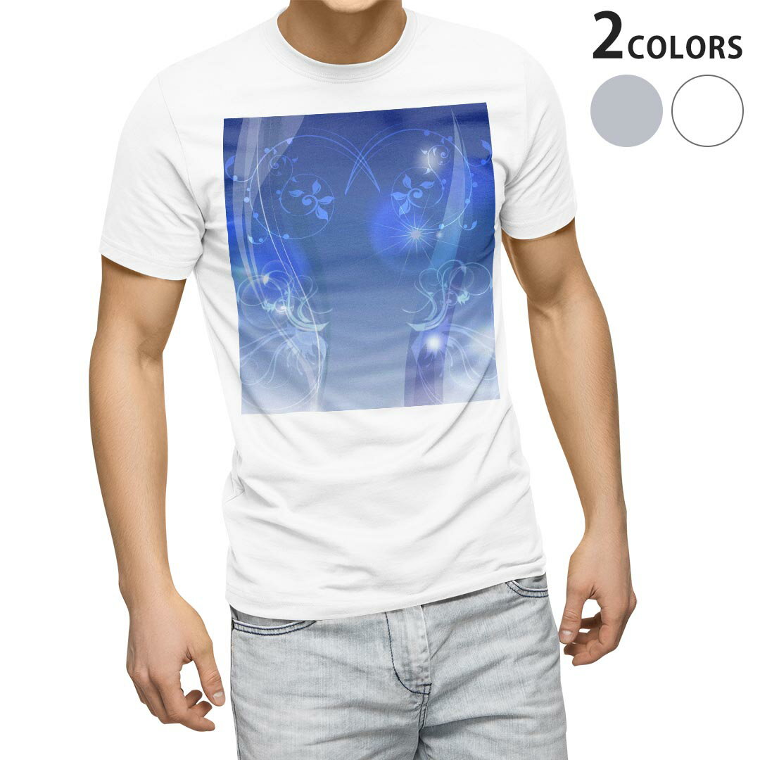 Tシャツ メンズ 半袖 ホワイト グレー デザイン S M L XL 2XL Tシャツ ティーシャツ T shirt 001402 青　花