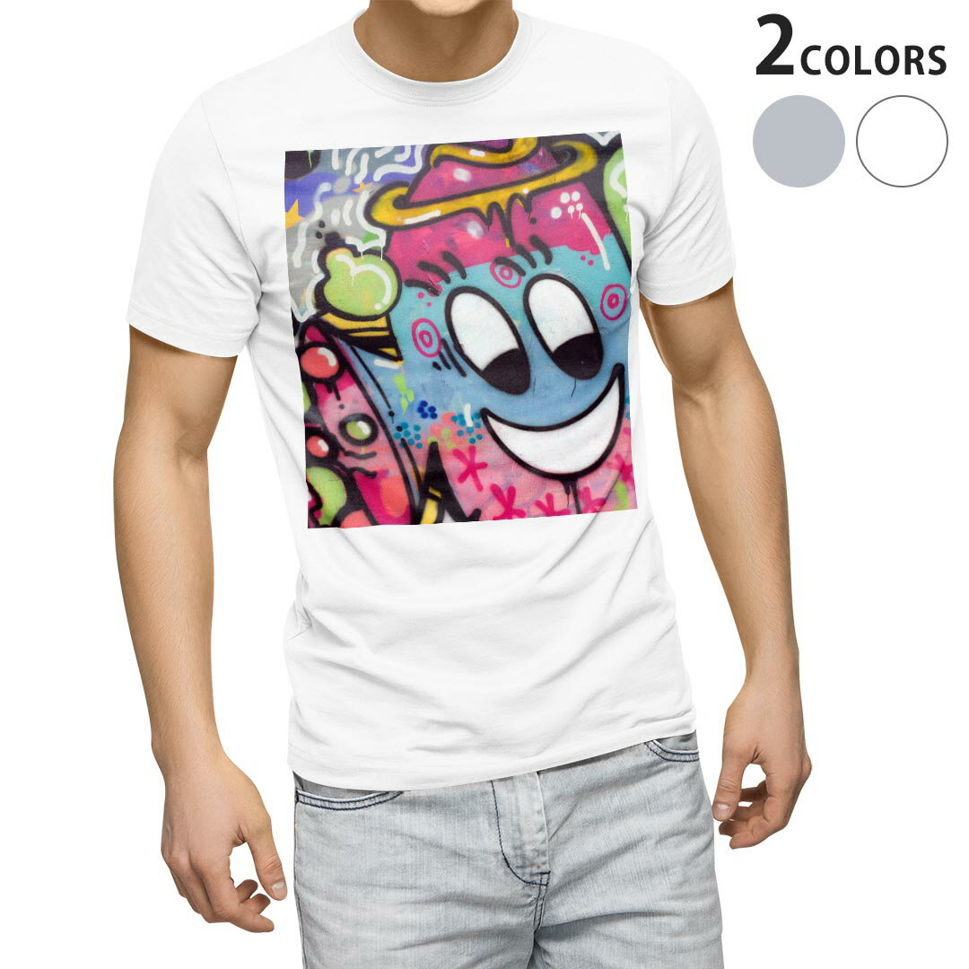 Tシャツ メンズ 半袖 ホワイト グレー デザイン S M L XL 2XL Tシャツ ティーシャツ T shirt 001551 ペイント　壁画(4.0)